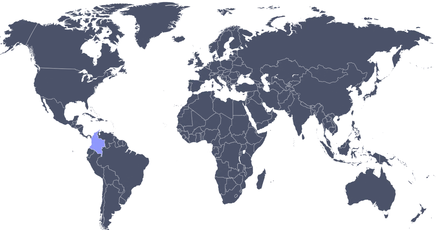 Mapa mundial con Colombia destacada