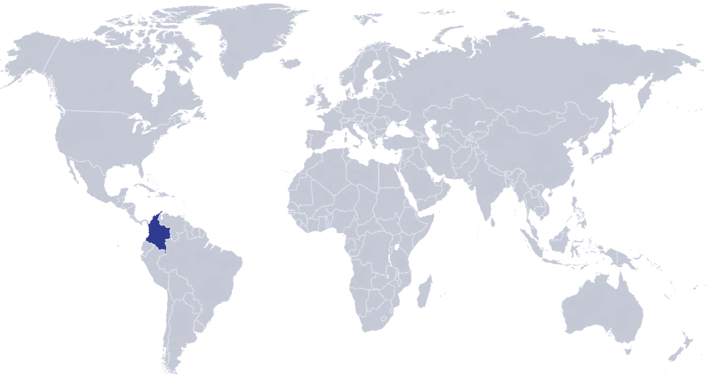 Mapa mundial con Colombia destacada